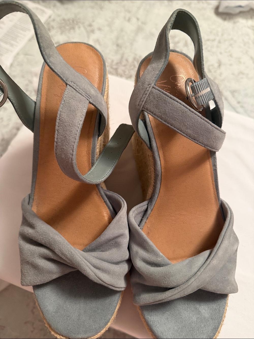 Crown Vintage Light Gray Suede Wedge Sandals